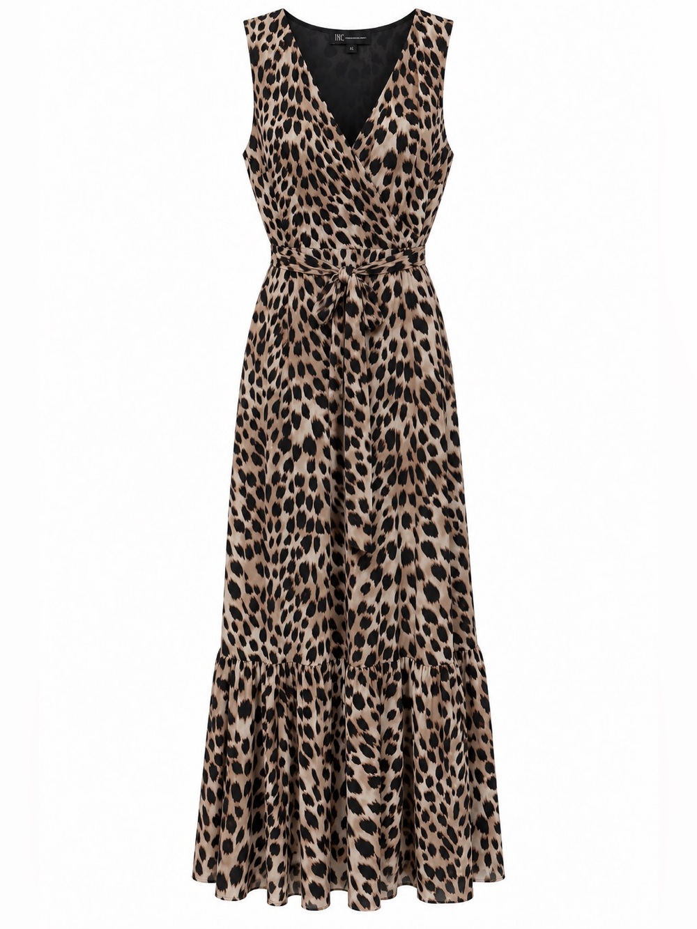 INC International Concepts Leopard Print Maxi Dress XL Sleeveless Wrap Tie Waist